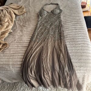 Adrianna Papell Silver and Gray Sequin Gown